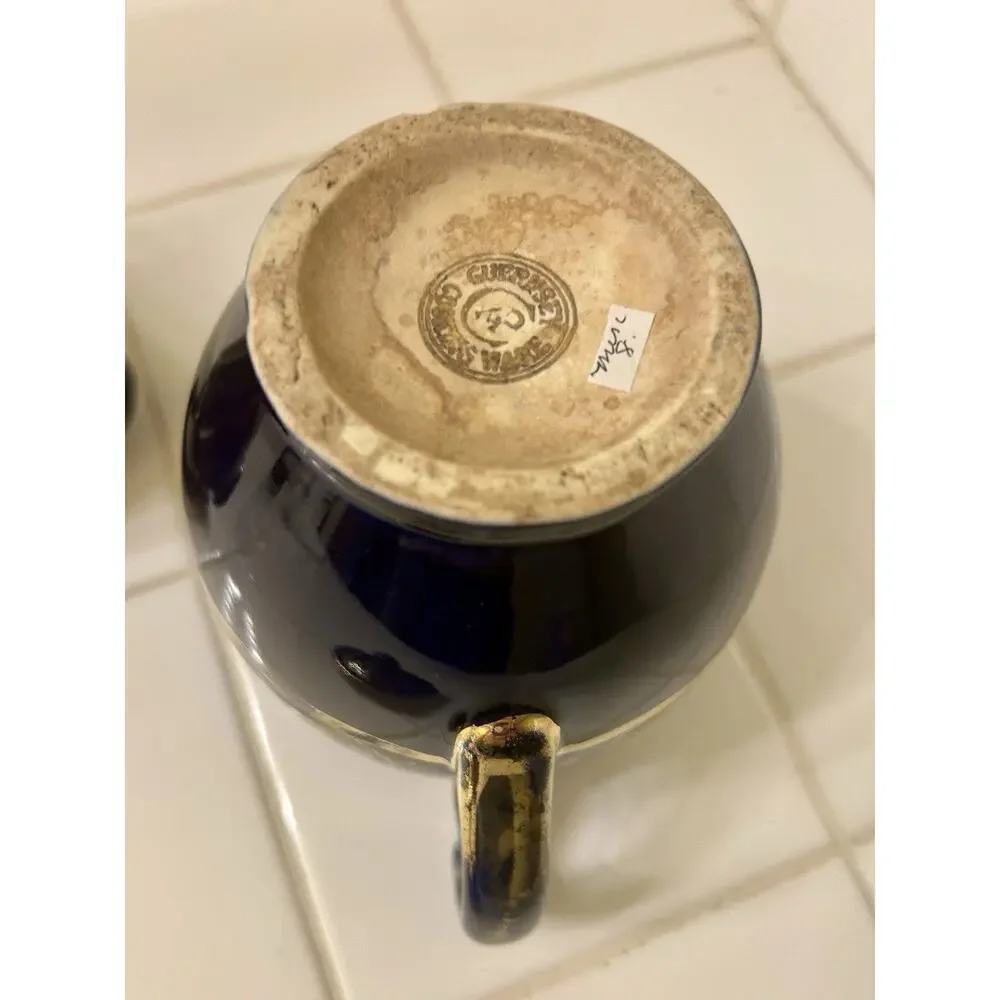 Vintage Guernsey Cooking Ware Cobalt Blue Gold Grape Cream And Sugar Set Lid